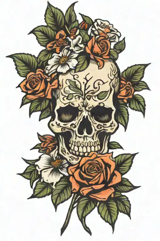 nurse flowers skull tattoo design idea