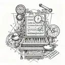 Sketch casual style tattoo elements include stethoscope, Taiwan map, piano, lesbian all together  tattoo design idea