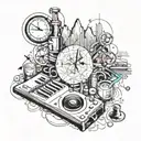 Sketch casual style tattoo elements include stethoscope, Taiwan map, piano, lesbian all together  tattoo design idea