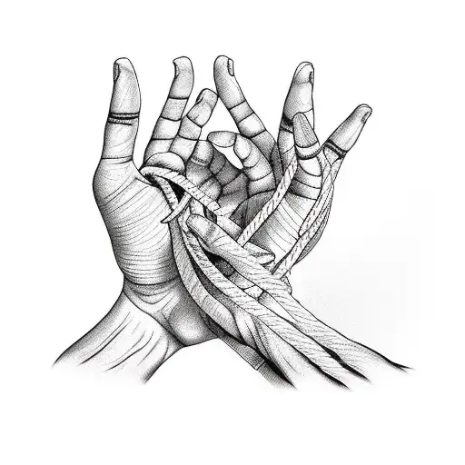shibari praying hands holding a tied rope tattoo design idea