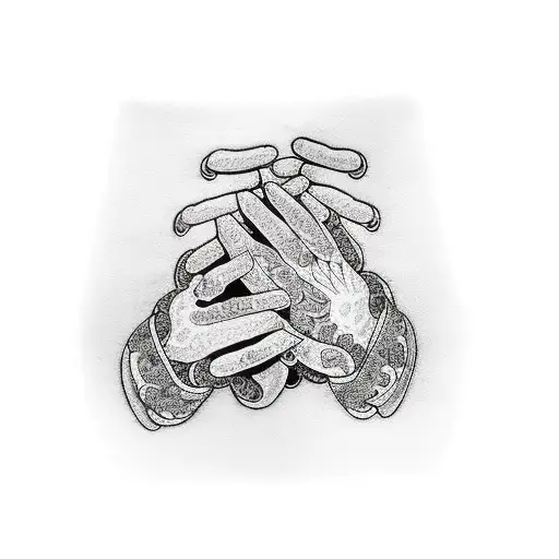 praying hands and shibari tattoo design idea