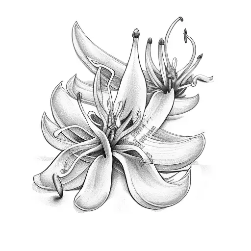 Flame Lily flowers with Carpentry Supplies with Saint Dominic and St Joseph written above tattoo design idea