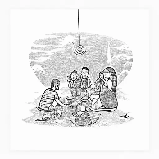 A whimsical scene of your family having a picnic near a waterfall, capturing the joy and togetherness you share tattoo design idea