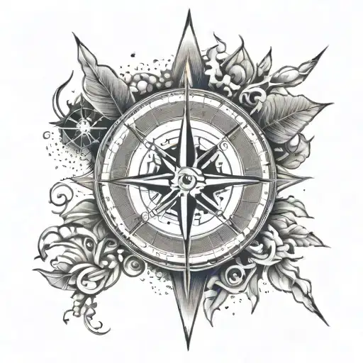 A tattoo design featuring a compass surrounded by symbols of the four elements (earth, air, fire, water), representing the client's passion for exploration and adventure tattoo design idea