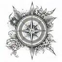 A tattoo design featuring a compass surrounded by symbols of the four elements (earth, air, fire, water), representing the client's passion for exploration and adventure tattoo design idea