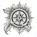 A tattoo design featuring a compass surrounded by symbols of the four elements (earth, air, fire, water), representing the client's passion for exploration and adventure tattoo design idea