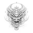 Japanese dragon wrapping around a traditional samurai helmet in a sketch style tattoo design idea