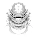 Japanese dragon wrapping around a traditional samurai helmet in a sketch style tattoo design idea
