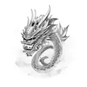 Japanese dragon wrapping around a traditional samurai helmet in a sketch style tattoo design idea