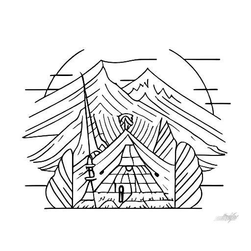 A serene sunset over the beach with a sketch style tattoo design idea