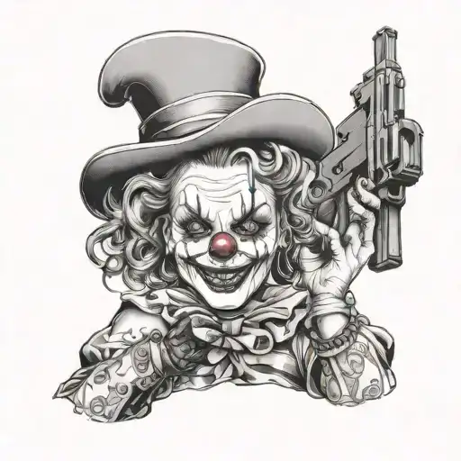 Clown girl holding gun tattoo design idea
