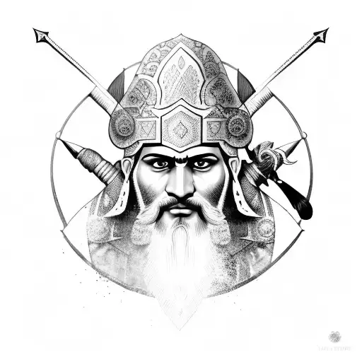 Depiction of ancient Persian warrior in battle tattoo design idea