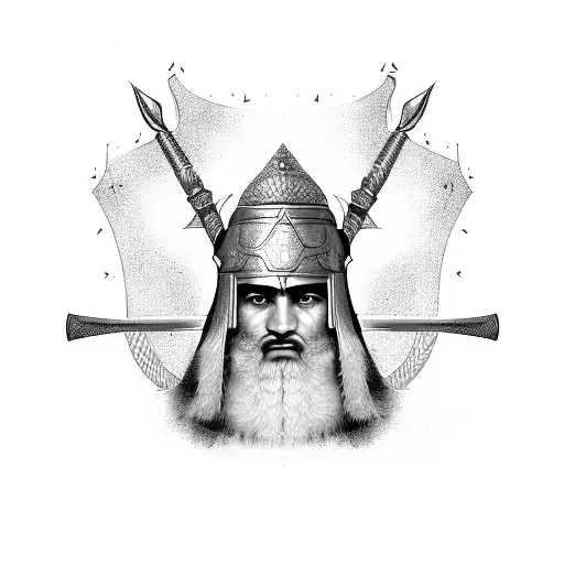 Depiction of ancient Persian warrior in battle tattoo design idea