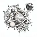 generate an image tattoo design for back in spinal shape with planets, galaxy, sun, moon, and cancer constellation  tattoo design idea