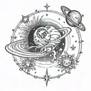 generate an image tattoo design for back in spinal shape with planets, galaxy, sun, moon, and cancer constellation  tattoo design idea