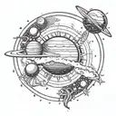 generate an image tattoo design for back in spinal shape with planets, galaxy, sun, moon, and cancer constellation  tattoo design idea