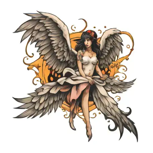 fallen angel wing tattoo design idea