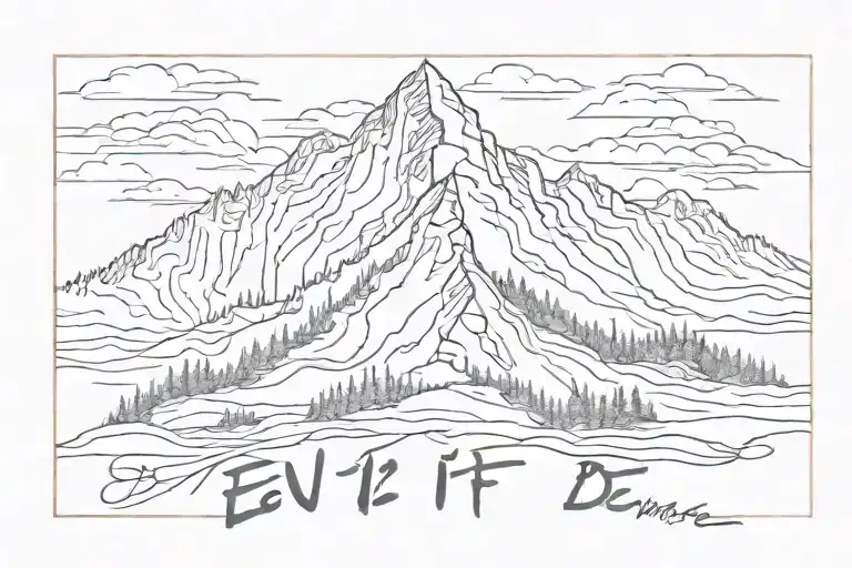 "Even If" written in cursive on top of a simple outline of a mountain and "D&C 58:3" written beneath mountain tattoo design idea