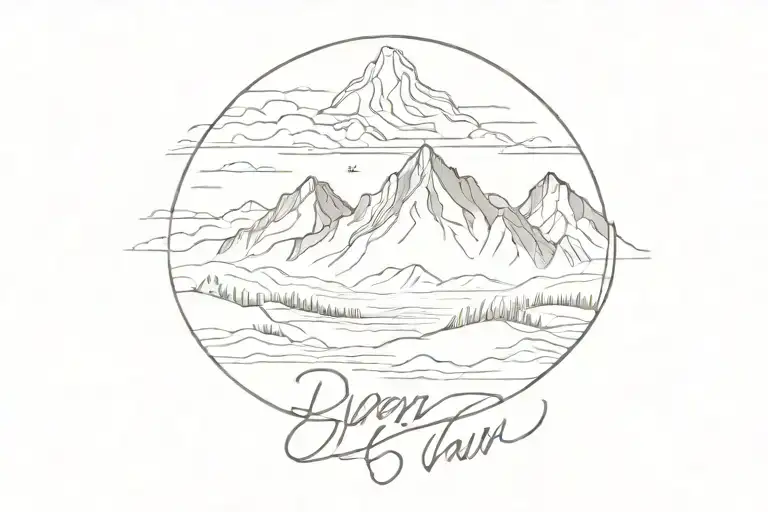 "Even If" written in cursive above a simple outline of a mountain with "D&C 58:3" written underneath mountain tattoo design idea