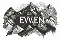 the phrase "Even If" written above an outline of a mountain ridge with "D&C 58:3" written underneath  tattoo design idea