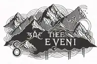 the phrase "Even If" written above an outline of a mountain ridge with "D&C 58:3" written underneath  tattoo design idea