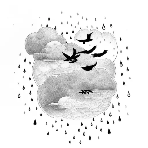 Rain Clouds with crows saying "it can't rain all the time" tattoo design idea