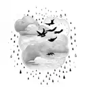 Rain Clouds with crows saying "it can't rain all the time" tattoo design idea