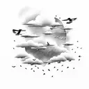 Rain Clouds with crows saying "it can't rain all the time" tattoo design idea