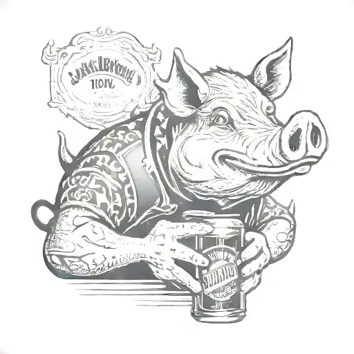 hog drinking a bottle of jack daniels tattoo design idea