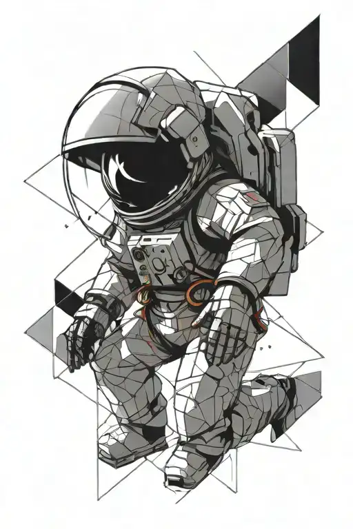 falling through the white astronaut, the glass in the helmet is broken and instead of the astronaut's head there  tattoo design idea