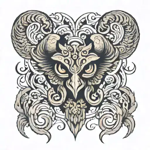 Horns aries polynesian mixed with owls   tattoo design idea