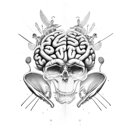 brain  pinned wings tattoo design idea