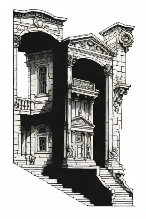 roman building house in front tattoo design idea