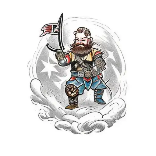 dwarf fighter in victory pose tattoo design idea