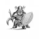 dwarf warrior with armour and weapons tattoo design idea
