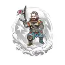 dwarf fighter in victory pose tattoo design idea