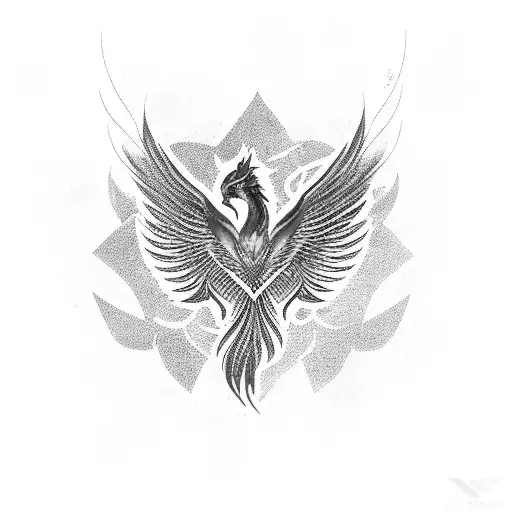 Mythical phoenix::1 vibrant colors, glowing feathers, symbolic flames, dynamic composition tattoo design idea