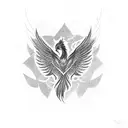 Mythical phoenix::1 vibrant colors, glowing feathers, symbolic flames, dynamic composition tattoo design idea