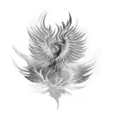 Mythical phoenix::1 vibrant colors, glowing feathers, symbolic flames, dynamic composition tattoo design idea