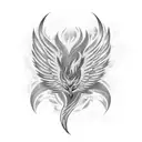 Mythical phoenix::1 vibrant colors, glowing feathers, symbolic flames, dynamic composition tattoo design idea
