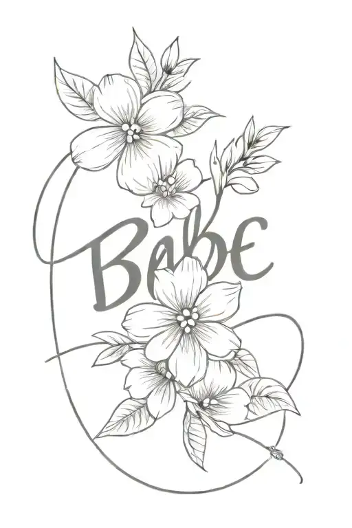 the word 'babe' with simple flowers  tattoo design idea