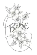 the word 'babe' with simple flowers  tattoo design idea