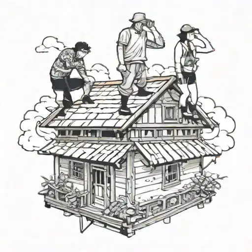 four people standing on a roof  tattoo design idea