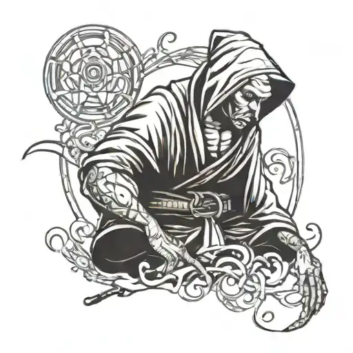 monk with a hood and a badass attitude tattoo design idea