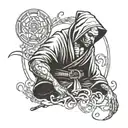 monk with a hood and a badass attitude tattoo design idea