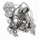 monk with a hood and a badass attitude tattoo design idea