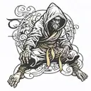 monk with a hood and a badass attitude tattoo design idea