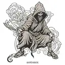 monk with a hood and a badass attitude tattoo design idea