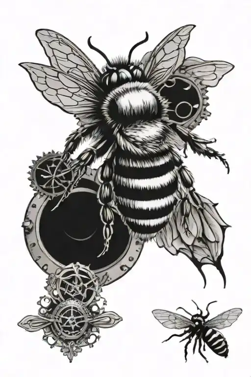 Bee, steampunk, water sign, earth sign, air sign, fire sign, zodiac sign "Virgo" tattoo design idea