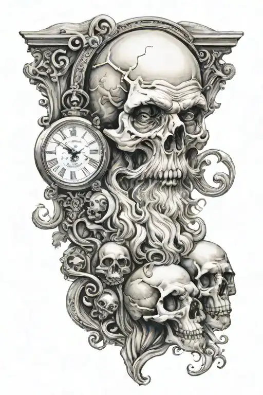 Father Time with skulls tattoo design idea